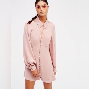 NWT FREE PEOPLE Pastel Button-Up Babydoll Mini Dress Fit & Flare Vintage Rose S